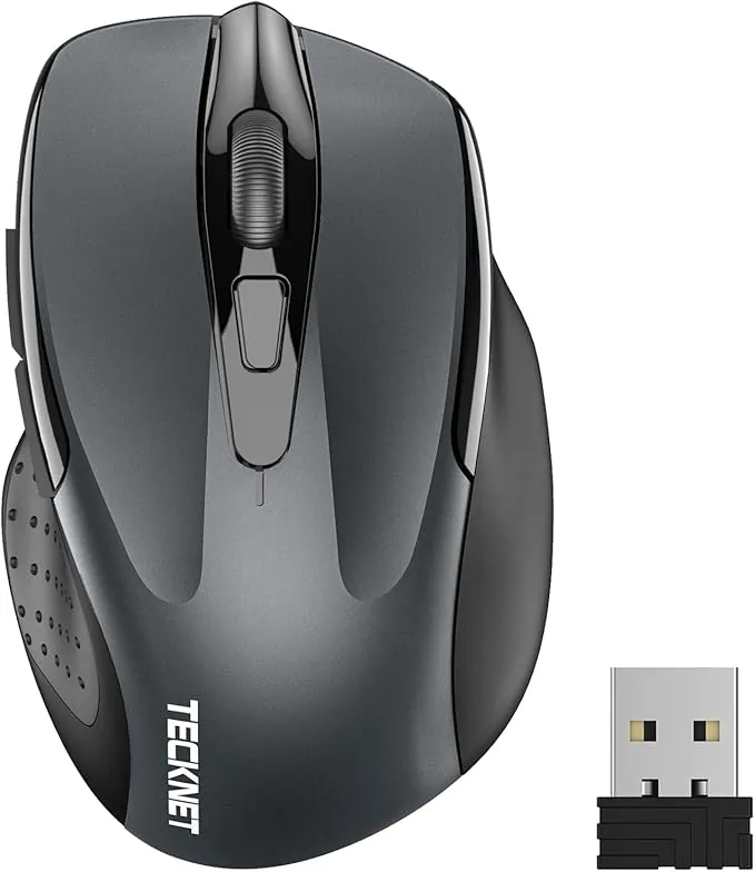TECKNET Ratón Inalámbrico, 5 Niveles 2600 dpi, 2.4G Ratón Inalámbrico USB Ergonómico, 6 Botones, 24 Meses Duración de Batería, Mouse Inalámbrico Óptico para Computadora, PC, Mac, Portátil