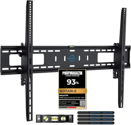 deleyCON Soporte de Pared Universal para TV 60"-100" Pulgadas (152-254cm) Inclinable 75Kg & VESA 900x600 Plasma LCD LED OLED TFT Curved