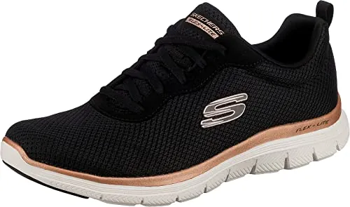 Skechers Flex Appeal 4.0 Brilliant View Regular, Zapatillas Mujer, Black Mesh Rose Gold Trim, 39 EU