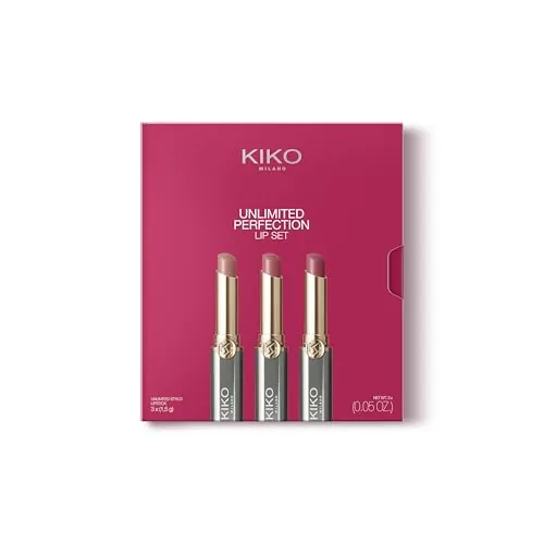 KIKO Milano Unlimited Perfection Lip Set 01, Kit De 3 Labiales Cremosos De Larga Duración Y No-Transfer