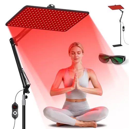 Morfone Lámpara de Luz Roja Cuerpo y el Rostro con 660/850/940 nm - Negro L | Lámpara infrarroja con 5 Niveles de Brillo y Soporte Ajustable, Panel Luz Infrarroja con Gafas Protectoras - No Produce Calor