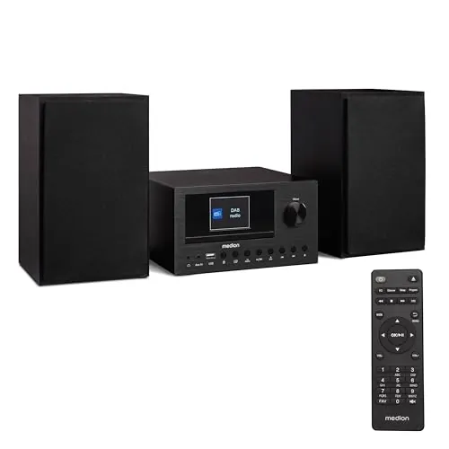 MEDION P85003 Micro Audio System Compacto (Microcadena, Radio por Internet, Dab+, Radio FM con PLL, Bluetooth, conexión USB, AUX, 2x150 W)