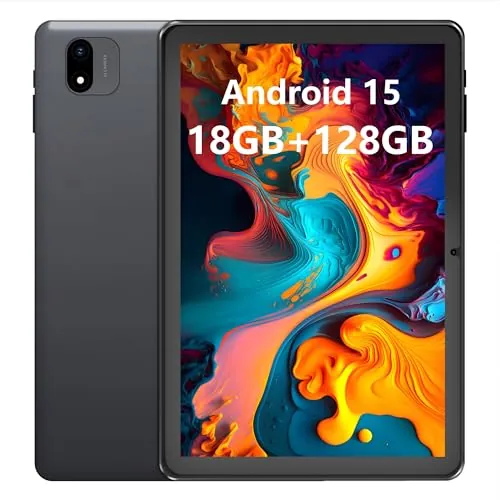 Paaxoo Android Tablet, 10.1 Zoll Android 15 Tablets 18GB(6+12) RAM 128GB ROM 1TB Expand, 1280x800 IPS HD Touchscreen,6000mAh Akku, Bluetooth, Dual Kamera, GMS, WiFi