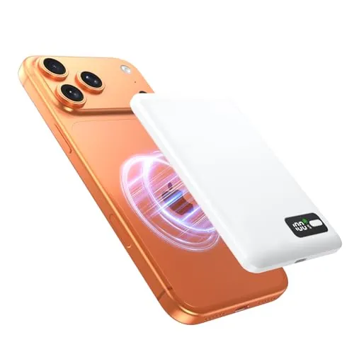 Qi2 15W Power Bank para iPhone Bateria Externa 5000mAh para MagSafe | iPhone 18/Air/17/17e/16/15/14/13/12 Series Carga inalámbrica, pantalla digital, magnético, portátil, tipo C