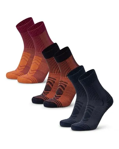 DANISH ENDURANCE Calcetines Senderismo Ligeros, 3 Pack MC (1xAzul Marino/Naranja, 1xFuchsia/Naranja, 1xAzul Marino) 35-38
