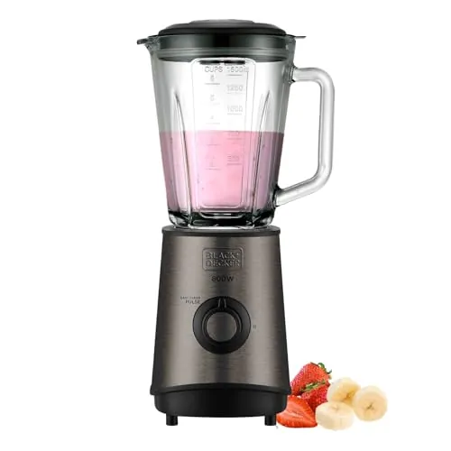 BLACK+DECKER - Batidora de Vaso 800W | Jarra 1,5L Graduada | 4 Cuchillas de Acero Inoxidable | Multi-Velocidades + Función Pulse | Picahielo | Vaso Medidor | Apta para Lavavajillas