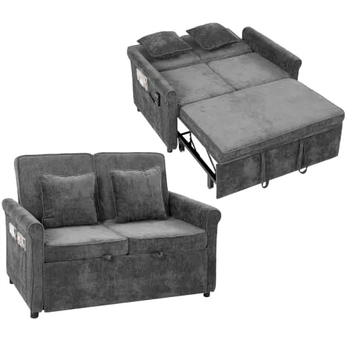 HOMCOM Sofá Cama 2 Plazas 3 en 1 con Respaldo Ajustable 5 Niveles Gris