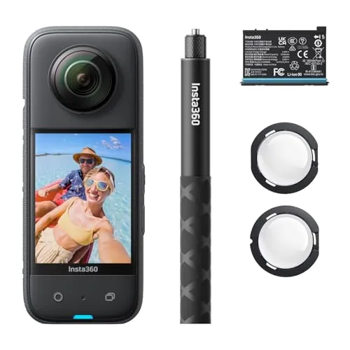 Insta360 X3 Starter-Bundle - Cámara de acción Impermeable de 360° con Sensor de 1,27 cm (1/2 Pulgadas), 5,7 K 360°, Fotos de 72 MP a 360°, estabilización, Pantalla táctil de 5,8 cm (2,29 Pulgadas