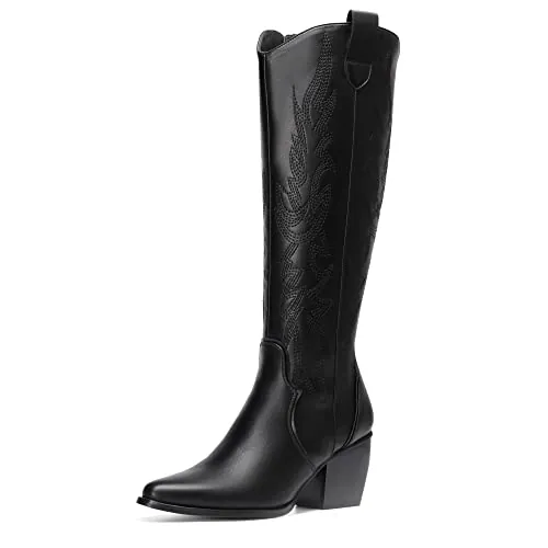DREAM PAIRS Botas Cowboy Caña Alta,Negro/Pu,38