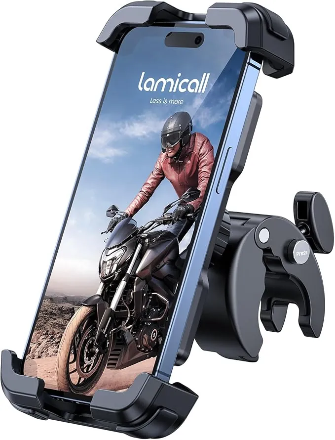 Lamicall Soporte Móvil Bicicleta, Soporte Móvil Moto - 360°Rotación, Liberación con un Botón, Soporte Teléfono Bici para iPhone 17 16 15 14 13 Pro MAX/Plus/Mini, Samsung, Huawei, 4.7-6.8” Smartphone