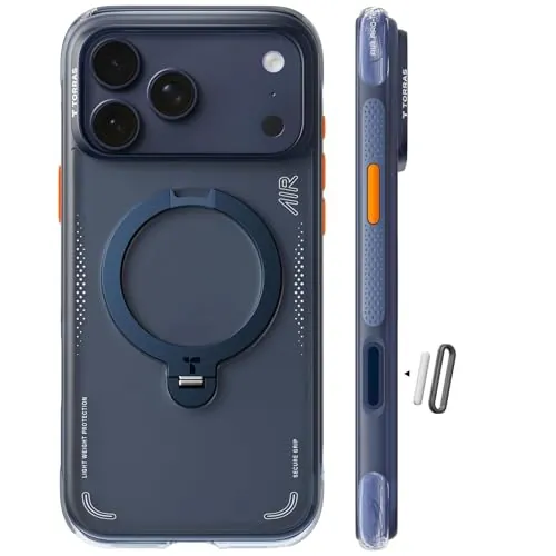 TORRAS Ostand Q3 Air - Funda para iPhone Seires con airbags Reales, protección Militar, Compatible con MagSafe para iPhone Series, a Prueba de Golpes (Blue, iPhone 17 Pro MAX)