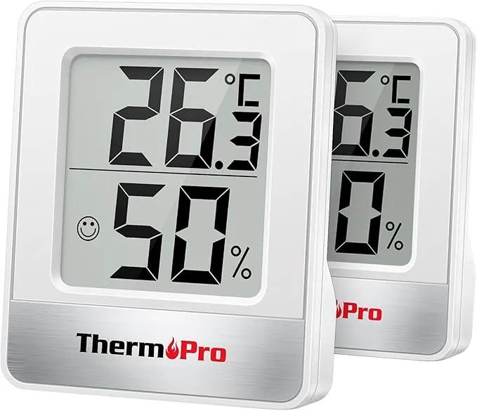 ThermoPro TP49-2 pequeño higrómetro digital termómetro interior termómetro ambiente monitor de temperatura y medidor de humedad para la comodidad de la oficina en casa termómetro reptil 2 piezas