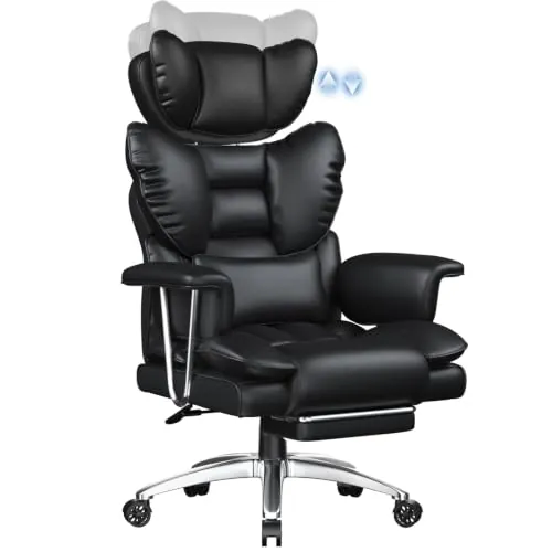 rattantree Sillón Ejecutivo Piel auténtica con reposapiés Alto Negro
