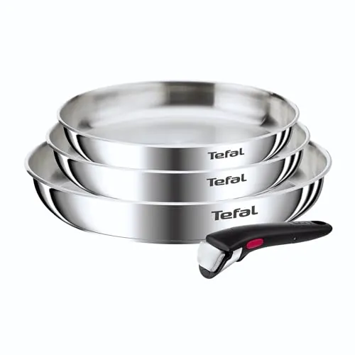 Tefal Ingenio Emotion - Juego de 3 Sartenes, Acero Inox, Sin Revestimiento