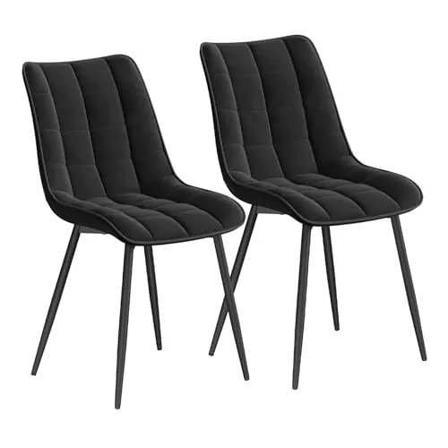 WOLTU Pack de 2 Sillas de Comedor Asiento de Terciopelo Ergonomicas Estructura Metálica con Respaldo Negro BH142sz-2