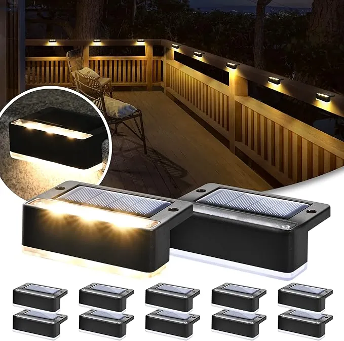 Solpex luces solares para exterior, 12 piezas, luz de escalera blanco cálido, luces solares impermeables, iluminación LED para escaleras exteriores, escalones, valla, patio, decoración (Negro)