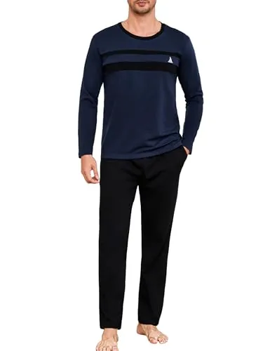 Marvmys Pijamas Hombre Invierno Largo Conjunto Algodón | Manga Larga Tops Pijama Pantalones con Bolsillo S-3XL