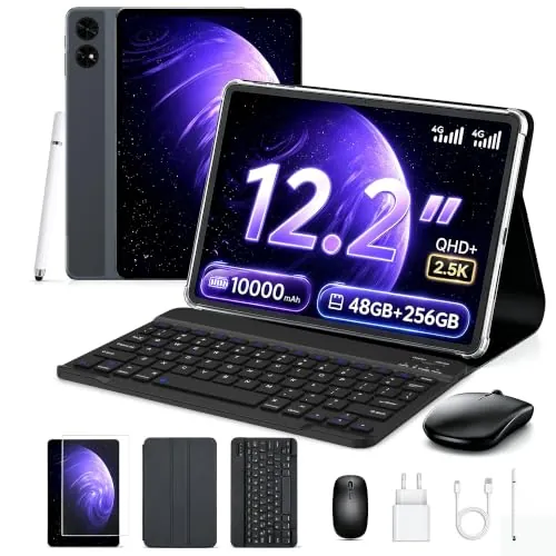 TABWEE T60 Tablet 12 Pulgadas con Teclado, 48 GB+256 GB, 10000 mAh