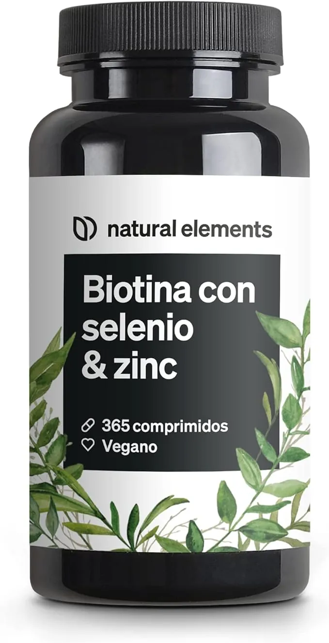 Biotina + Zinc + Selenio - 365 pastillas veganas (Suministro para 1+ año) - Vitaminas para el cabello - Apoya el crecimiento del pelo, fortalece la piel y las uñas - Sin aditivos