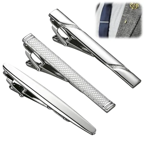 3 Pcs Pasadores De Corbata Para Hombre - Sujetacorbatas Para Hombre De Metal Plateado, Un Accesorio Atemporal Para Corbata, Bodas, Ocasiones De Negocios, Cumpleaños Y Uso Diario