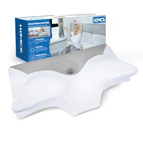 HOMCA Almohada Cervical de Espuma Viscoelástica, Gris, 70x40x8.5/14.5cm