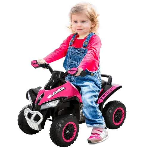 HOMCOM Quad Correpasillos para Niños ATV 18-36 Meses Luces y Música Rosa