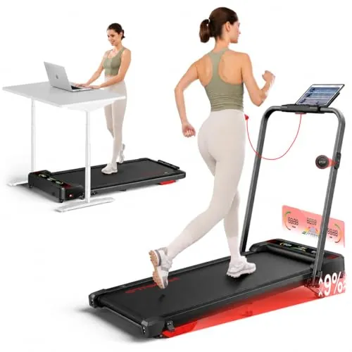 Cinta de Correr Plegable para Casa HOMETRO 5 en 1, con Inclinación del 9% y Motor Silencioso de 2.5HP, Walkpad Plegable hasta 12 km/h, Pantalla LED y Bluetooth con App