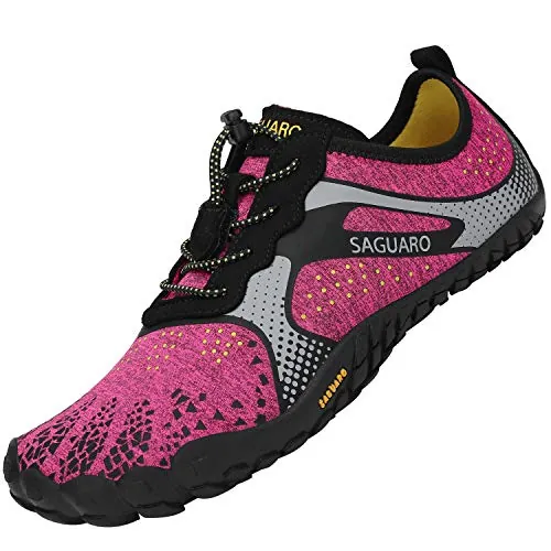 SAGUARO Mujer Hombre Barefoot Zapatillas Minimalistas Zapatillas de Trail Running Antideslizante Calzado Barefoot para Fitness Trekking Gym Hm Rosa,Gr.42