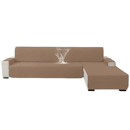 Ystyle Funda Sofa Chaise Long 4 Plazas, con Reposabrazos, Café Claro