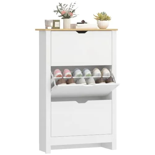 HOMCOM Zapatero Estrecho con 3 Cajones Abatibles 72x26x112 cm Blanco