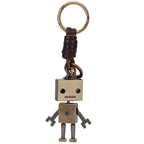 Hztyyier Llavero Colgante de Robot Vintage, Cuero Trenzado, Estilo Retro Punk, Decoración para Llaves de Coche, Regalo Festivo