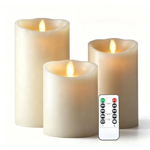 Da by 3 Velas LED Marfil con Mecha Oscilante Móvil Realista, Luz Cálida, 1 Mando, Cera Natural, 3 Tamaños Surtidos, Reutilizables y Ecológicas para Decoración Hogar, Bodas y Eventos