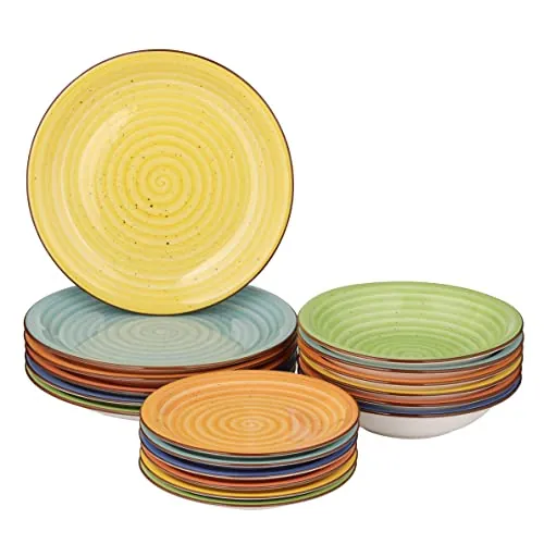 Baroni Home Juego de 18 Platos de porcelana y gres, Vajilla para 6 personas, Set Completo, Fantasía Colores