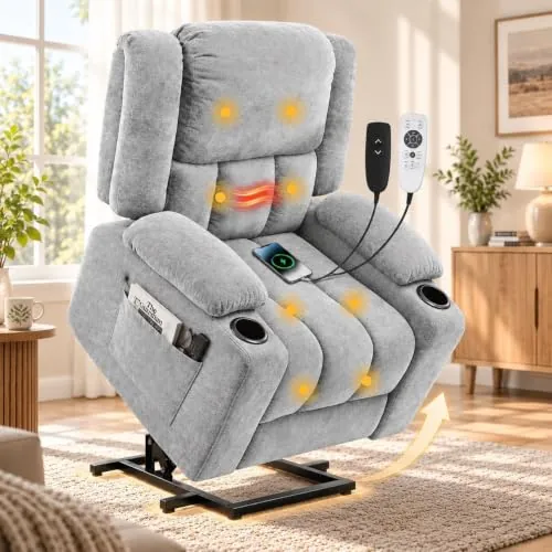 FLEXISPOT Sillón Elevador Eléctrico, Masaje 8 Puntos y Calefacción, USB | Sillón Relax Eléctrico, ayuda al levantarse, reclinación 105‑165°, carga 200kg, portavasos, USB‑C, garantía 3 años
