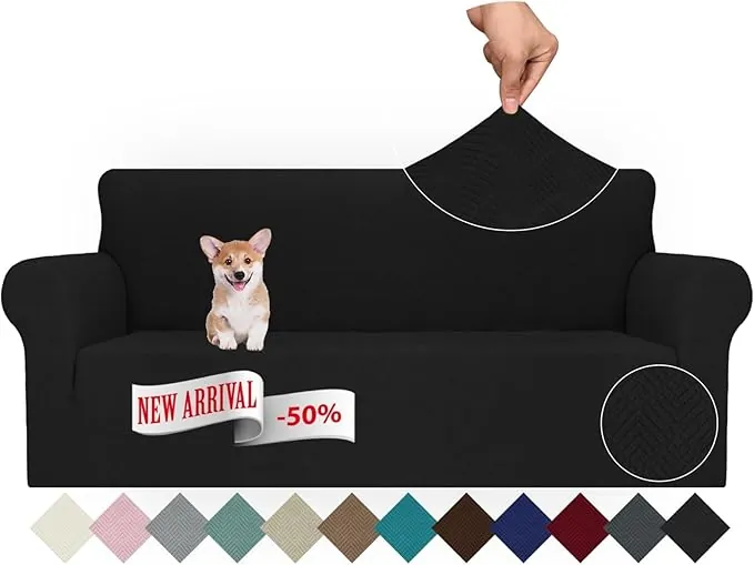 Ystyle Funda Sofa 3 Plazas Ajustable, Fundas para Sofa Elasticas, Funda De Sofa Anti Gatos Perros, Sofa Cover con Reposabrazos, Jacquard Fundas Cubre Sofa Ntideslizante Lavable, Negro