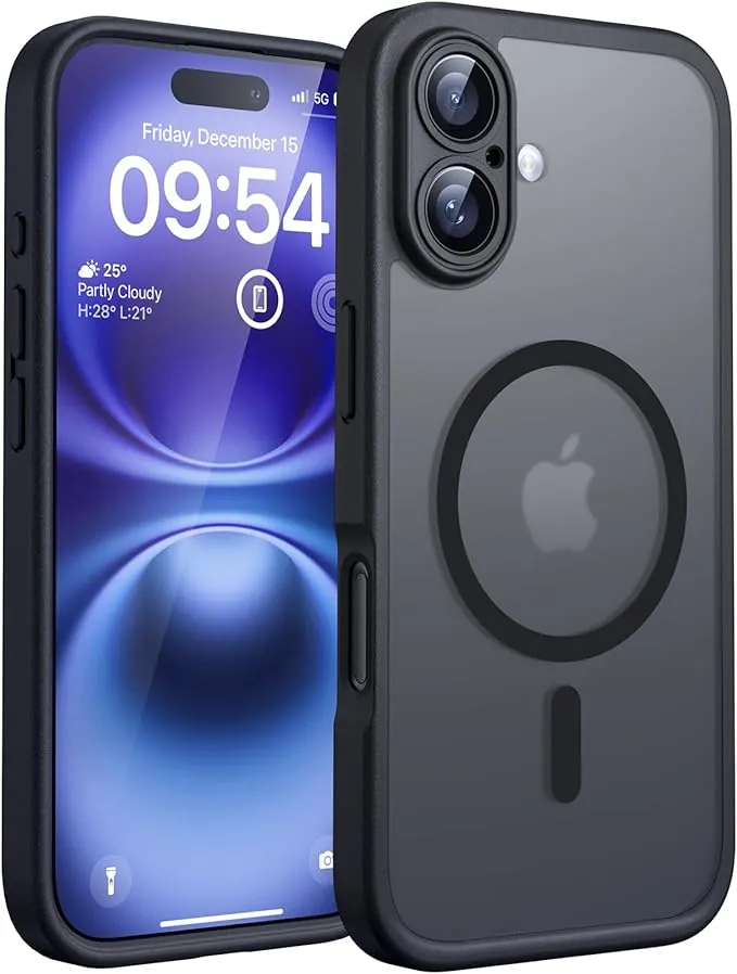 TOCOL Funda para iPhone 16, Funda Magnética para iPhone 16 6,1 Pulgadas [Protección Lente Cámara] [Protección Militar] Translúcida Mate Trasera, Titanio Negro