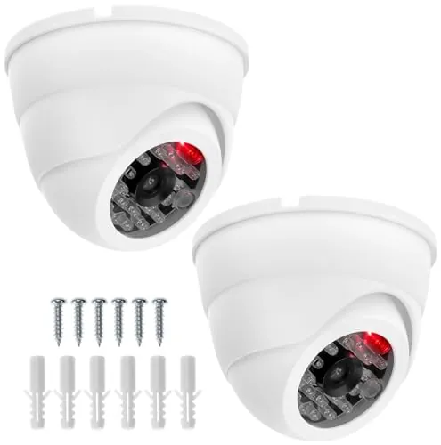 QWORK® Set de 2 Cámaras de Vigilancia Falsas con Luz LED Roja Parpadeante para Seguridad