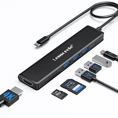 Lemorele Hub USB-C 7 en 1 Multipuerto, HDMI, USB 3.0/2.0, PD 100W, SD/TF