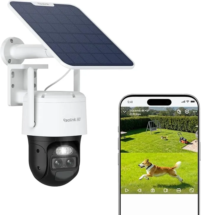 Reolink 4K 360° PTZ Camara Vigilancia Exterior + Auto-Tracking & Doble Lente, 8MP Camara Solar Inalambrica con 2,4/5 GHz WiFi 6, Detección Smart, Visión Nocturna en Color, TrackMix + Panel Solar