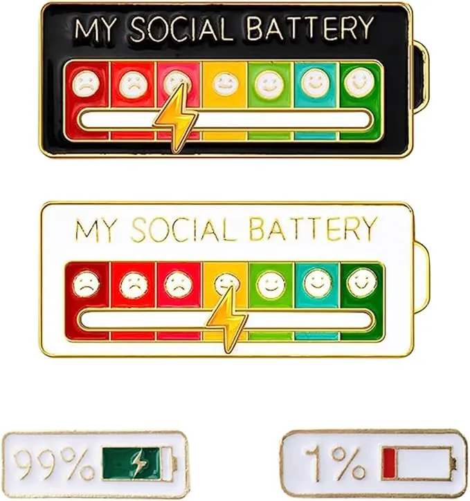 4 Piezas Social Battery Pin 7 Días Batería Social Pines, Divertido Broche My Social Battery Broches, Interactive Solapa Esmalte, Deslizante de Batería Decoracion Para Mochilas Pin