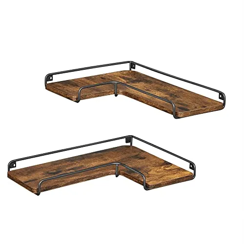 VASAGLE Estantería Pared, Baldas Pared, Estantes Esquina en Forma L, Juego de 2, para Cocina, Estudio, Dormitorio, Sala de Estar, Baño, Fácil de Montar, Marrón Rústico y Negro LLS831B01
