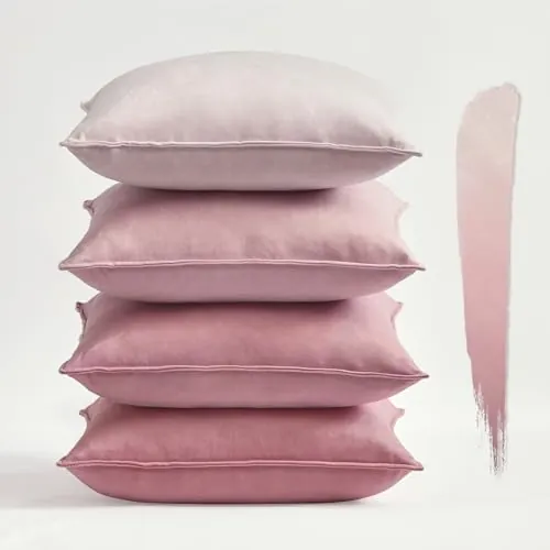 Topfinel Fundas Cojines Funda Cojin para Decoracion Hogar Sofa Cama Sillas Jardin Cojines de Terciopelo para Dormitorio Salon de Estar Modernos Serie Colores Rosado 50x50 Juego de 4
