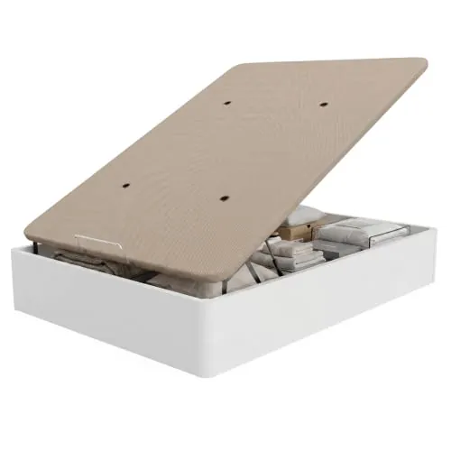 DUÉRMETE ONLINE Canapé Abatible Madera Gran Capacidad Cajón Grosor 30 mm con Tapa Reforzada y Transpirable, Blanco, 135 x 190 cm