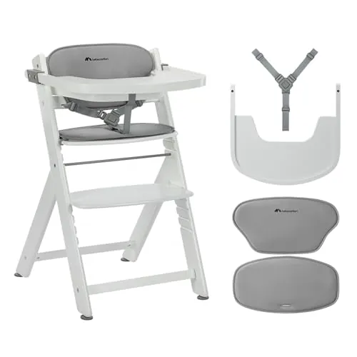 Bebeconfort Timba 2 con Cojín, Trona Bebé Evolutiva, Desde 6 meses hasta 110 kg, Silla Trona Bebé Comedor Ergonómica, Apta Todo Tipo Mesas, Bandeja Extraíble, Con Arnés, Blanco + Gris