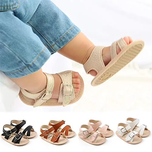 Sandalias de verano para bebés, niños y niñas, suela de goma suave, antideslizantes, zapatos para exteriores para niños pequeños que comienzan a caminar, Dorado, 12-18 Meses