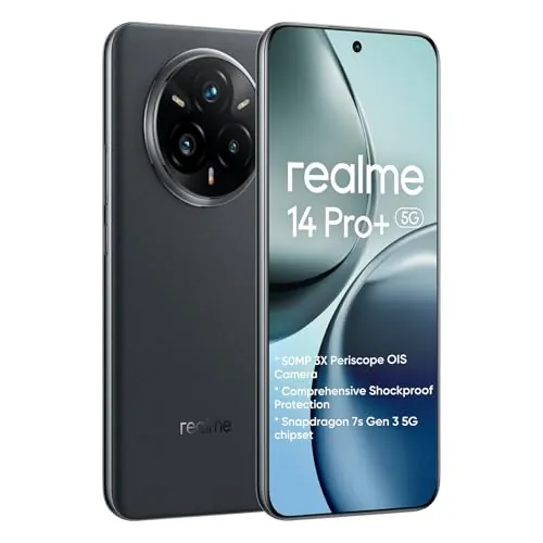 realme 14 Pro + 5G Smartphone 8+256GB 50MP IMX882 Periscope, Procesador Snapdragon 7s, pantalla 6,83 pulgadas 120Hz, batería Titan 5260mAh, Negro