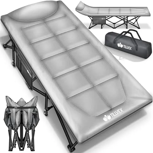 Tillvex® Cama de camping plegable con bolsa de transporte de hasta 200 kg | Tumbona de camping extra ancha para exteriores e interiores