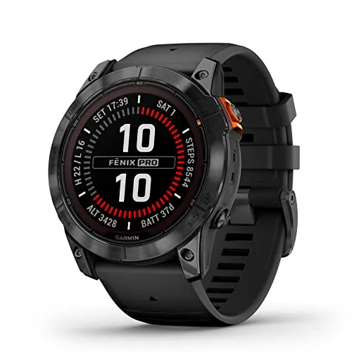 Garmin fēnix ​​7X Pro Solar, Reloj GPS Multideporte con Carga Solar, Pantalla táctil, Linterna LED, frecuencia cardíaca, mapas, música y 37 días de batería, Negro