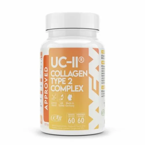WFN Approved UC-II - Colágeno Tipo 2 No Desnaturalizado - Altamente Dosificado - 60 Cápsulas - Complejo Articular con Colágeno UC 2, Vitamina C y Boswellia Serrata - Producido y probado en Alemania