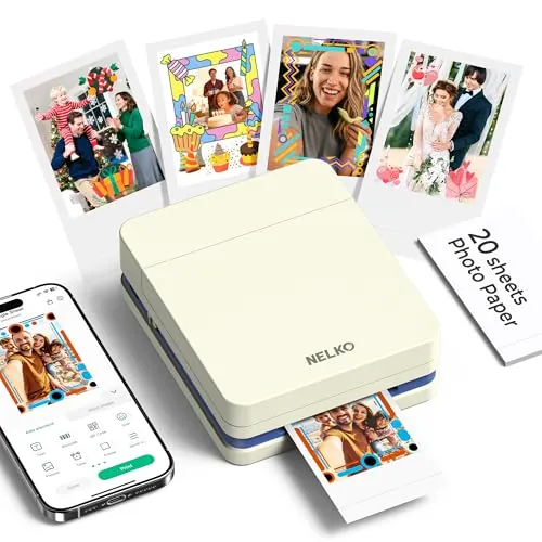 Nelko PP01 - Impresora fotográfica instantánea para smartphone, mini impresora móvil inalámbrica a color, fotos adhesivas, compatible con Bluetooth con dispositivos iOS y Android, aplicación de
